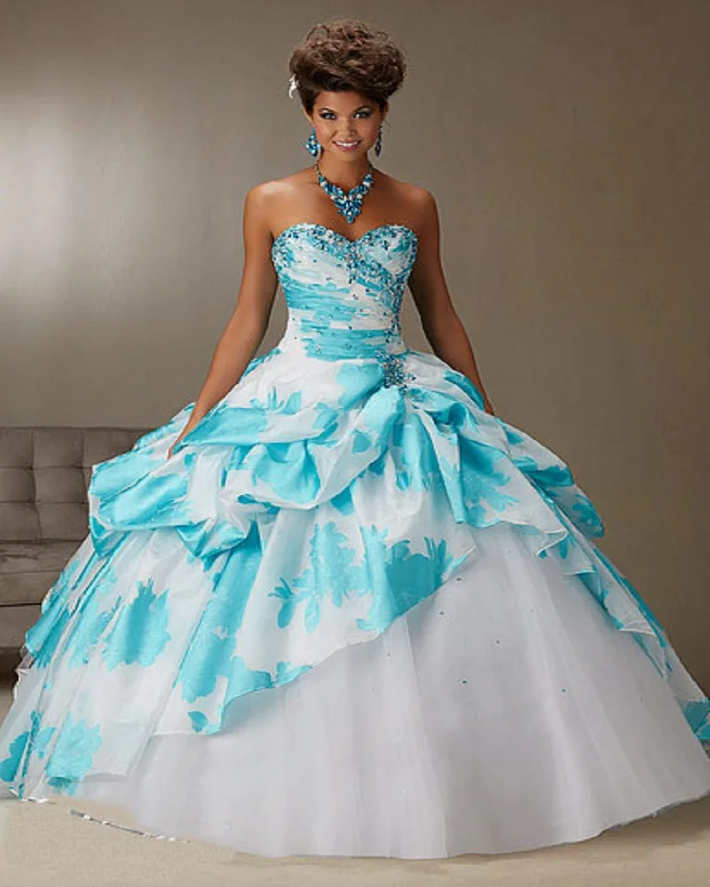 2016 New Arrival Blue And White Quinceanera Dresses Sweetheart Silvery