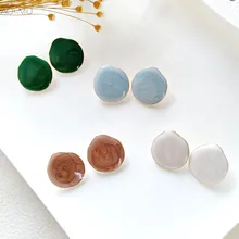 AOMU New Korea Vintage Pattern Geometric Round Circle Resin Stud Earrings for Women Girls Ear Accessories