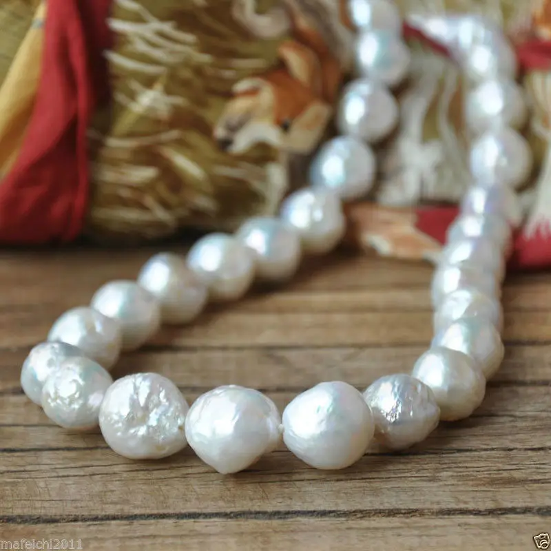 

classic 12-13mm huge south sea white pearl necklace 18inch silver clasp