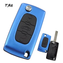 TYUI New Aluminum Blue CE0523 Blade Groove 3 Buttons Car Key For Peugeot 107 207 307 407 Remote Flip Key Shell Replacements