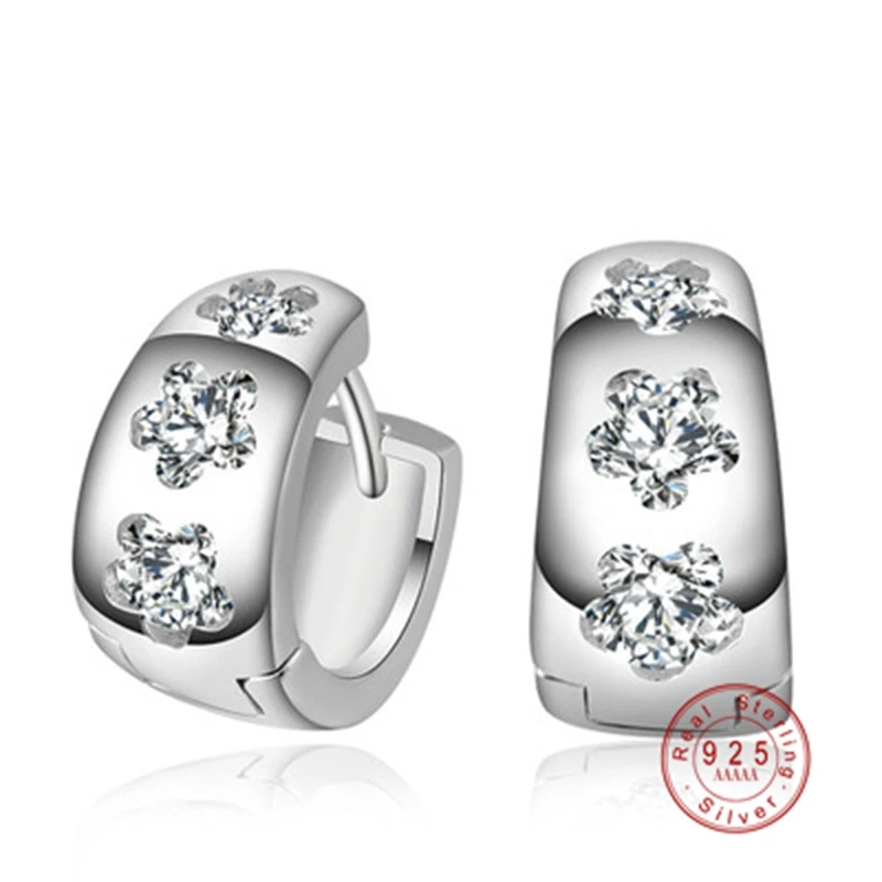 2 цвета роскошные 925 пробы Серебряный цветок Стад Серьги с цирконием Кристалл Для женщин Ювелирное Украшение в подарок на день рождения подарок ко Дню Святого Валентина