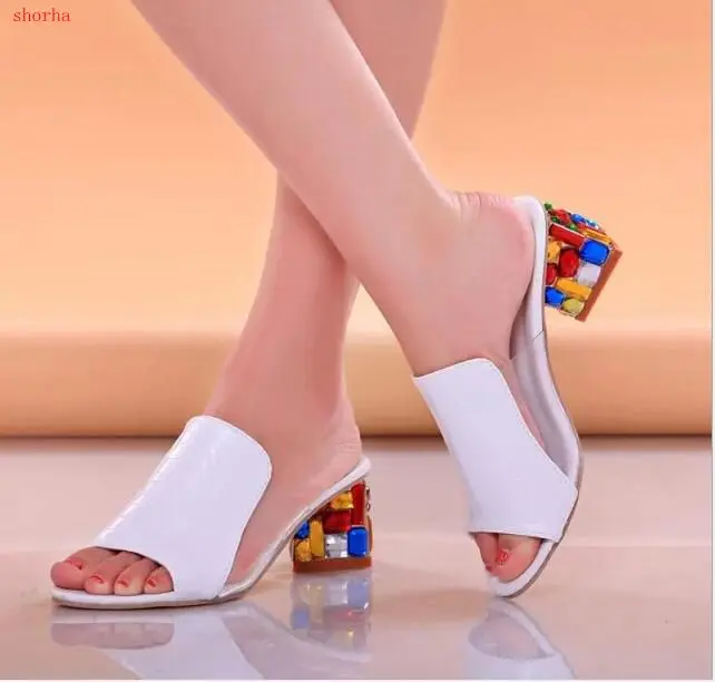 

New Rhinestone Peep Toe Heels Women Sandals Shoes Sexy Open Toe Wedge Slides Shoes Women High Heels Sandals Platform Flip flops