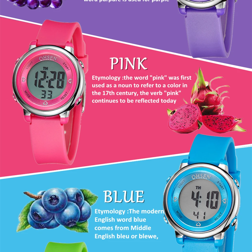 Оригинальные цифровые часы OHSEN, детские наручные часы для мальчиков, с резиновым ремешком, 50 м, спортивные электронные часы для дайвинга, студенческие будильники