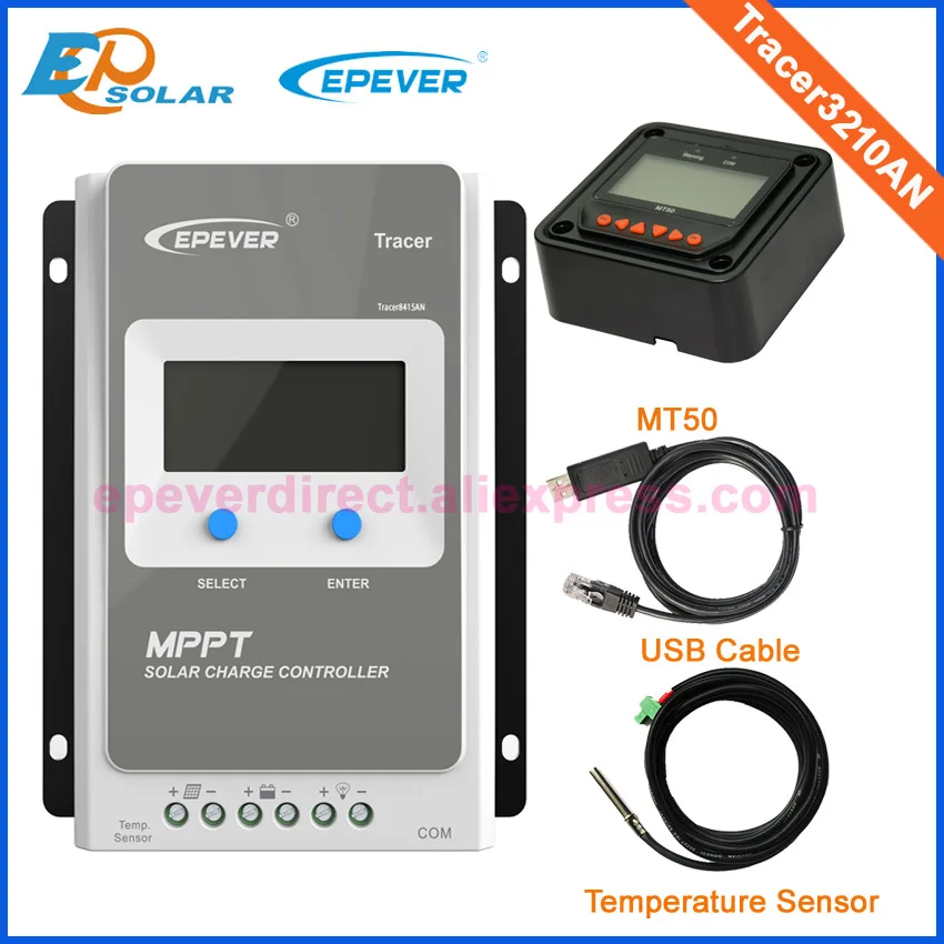 Best quality Solar charger controller mppt 30A Tracer3210AN with MT50 USB and temperature sensor for 12v/24v auto type