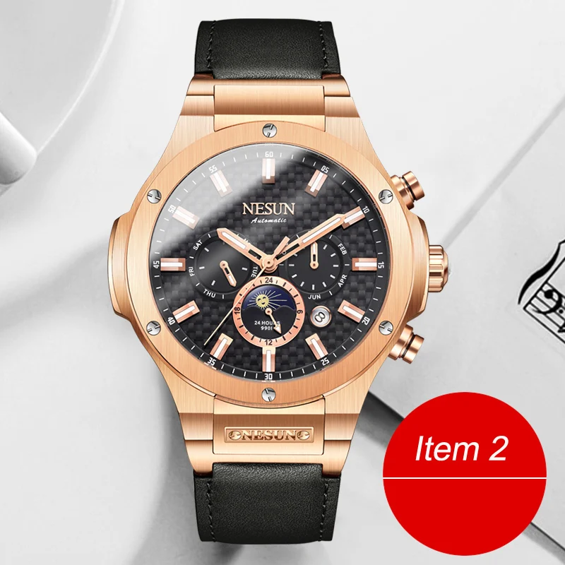 

Luxury Brand Watch Men Nesun Automatic Mechanical Men's Watches Waterproof relogio masculino Genuine Leatherclock N9901L-2