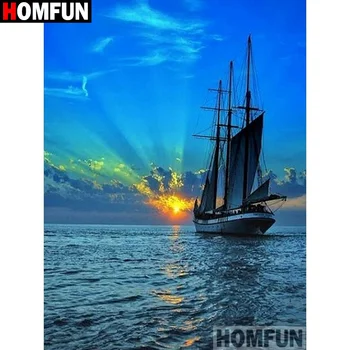 

HOMFUN Full Square/Round Drill 5D DIY Diamond Painting "Boat sunset sea " 3D Diamond Embroidery Cross Stitch Home Decor A20282