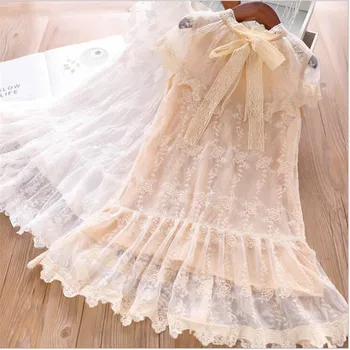 

Kids Girls Lace Dress 2019 Summer Sleeveless Hand Tie Lace Dresses Children Sweet Party Clothes 2-6T Princess Outfits