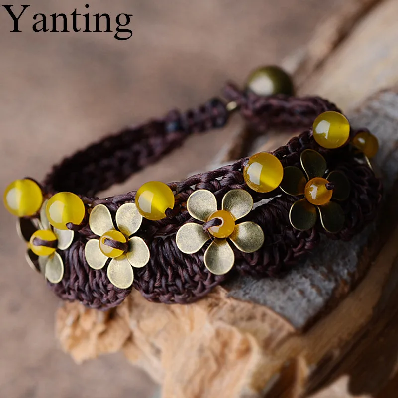 

Yanting Handmade Knitted Bracelets For Women Copper Alloy Flower Yellow Stone Charms Vintage Bracelet Female Gift New 033