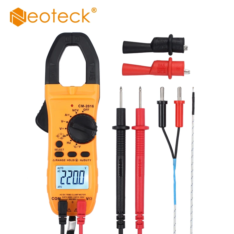 Noeteck Digital Clamp Meter Auto-Ranging TRMS 6000 Counts NCV AC/DC Voltage Current Capacitance Resistance Diode Hz Tester