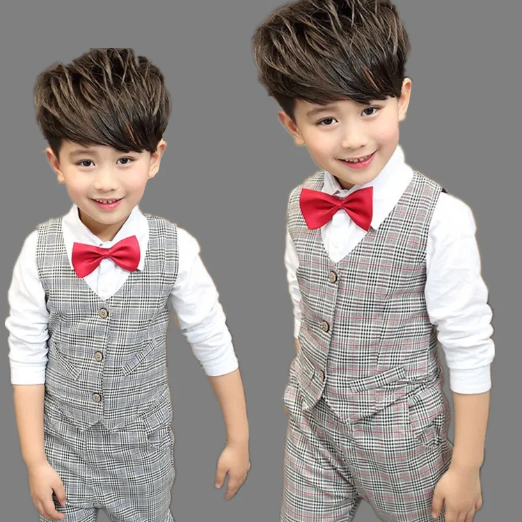 Good Quality 2 To 7 Years Boys Plaid Suits Clothing Set For Boy Shirt