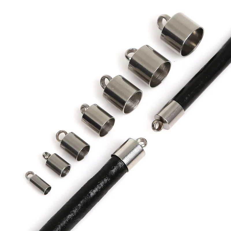 

Hot Sale 10pcs/pack Hole 2mm 3mm 4mm 5mm 6mm 7mm 8mm 9mm Stainless Steel Cord Crimp End Cap Jewelry For DIY Finding Making