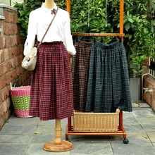 HOT SALE Long Vintage Preppy Japanese Style School Uniform Plaid Elastic Waist A line Tartan Skirt