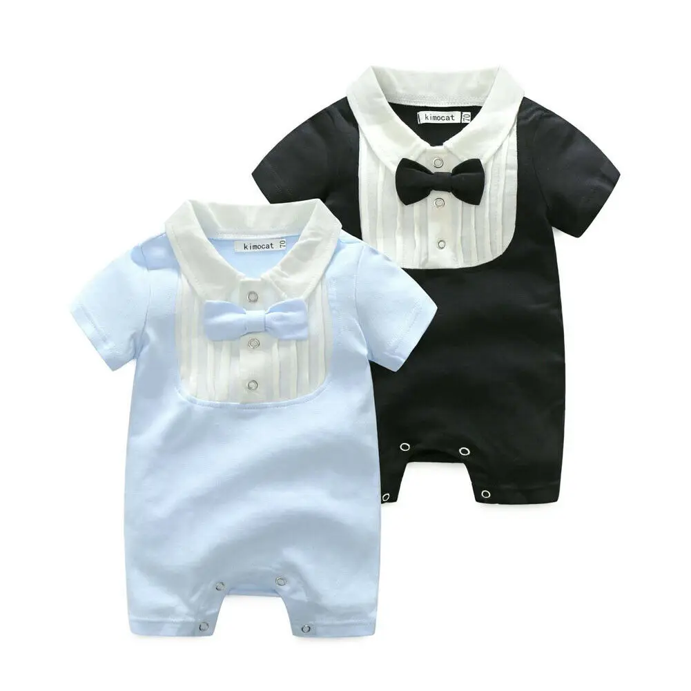 Новейший Модный летний костюм джентльмена для новорожденных мальчиков, однотонный хлопковый костюм с бантом, комбинезон, боди, одежда для