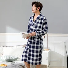 Мужской халат на весну и лето, хлопковый Халат, одежда для сна, длинный халат с длинным рукавом, кимоно, мужская повседневная домашняя одежда, пижамы