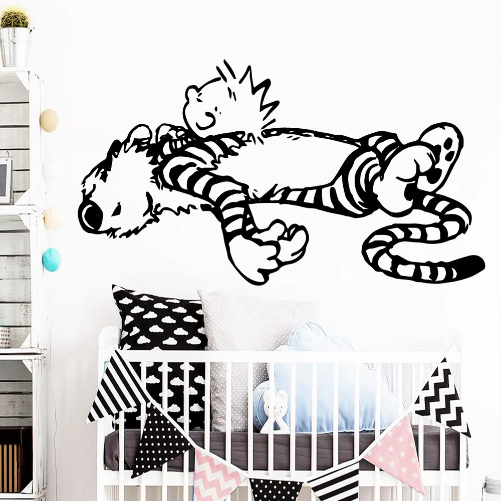 

Carved calvin and hobbes dancing Wall Sticker Waterproof Vinyl Wallpaper Decor For Kids Room Bedroom Decoration Decal