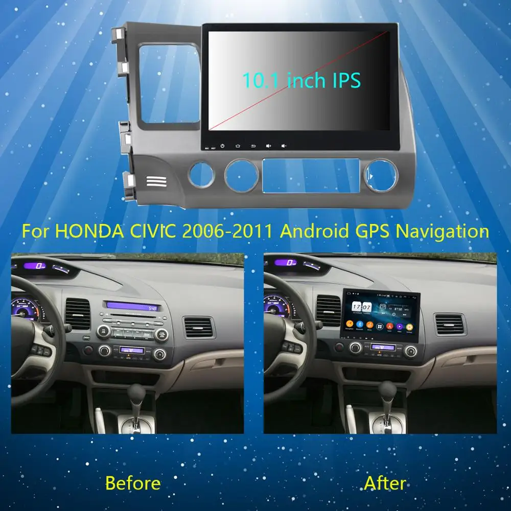 Perfect 10.1" IPS 8Core 4G+64G Android 9.0 Car GPS Radio For Honda Civic 2006 2007 2008 2009 2010 2011 DSP CarPlay Multimedia Parrot BT 2