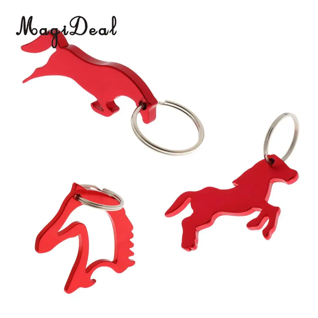 MagiDeal 3 Style Alloy Horse Bottle Opener Key Ring Keychain Bag Pendent Red