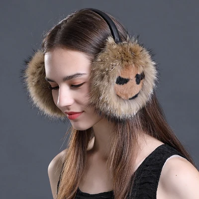 Модный бренд кроличьего меха лисы женские наушники для зимние наушники удобные теплые ухо крышка уха гетры для девочек Регулируемый - Цвет: Raccoon Fur