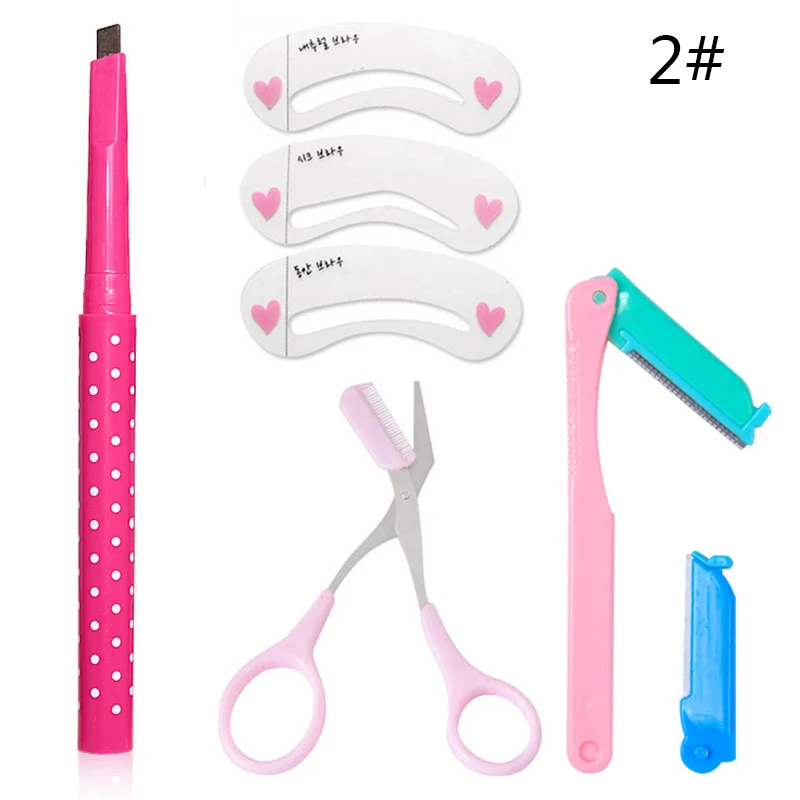 Модные Профессиональные 5 цветов карандаш для бровей тример ножницы для бровей Thrush Card женские инструменты для бровей комплект - Цвет: Coffee