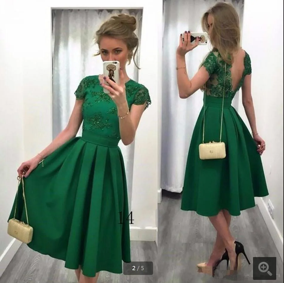 2016 последние стиль sheer вернуться sexy бисером кружево платье выпускного вечера зеленый аппликации cap рукав короткий пром платья petite
