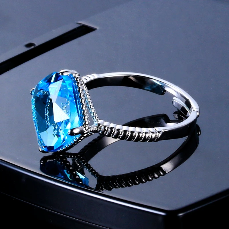 FCGJHW New Fashion 12x12MM Square Natural Sapphire Rings For Women High Quality 925 Sliver Jewelry Engagement Wedding Party Ring