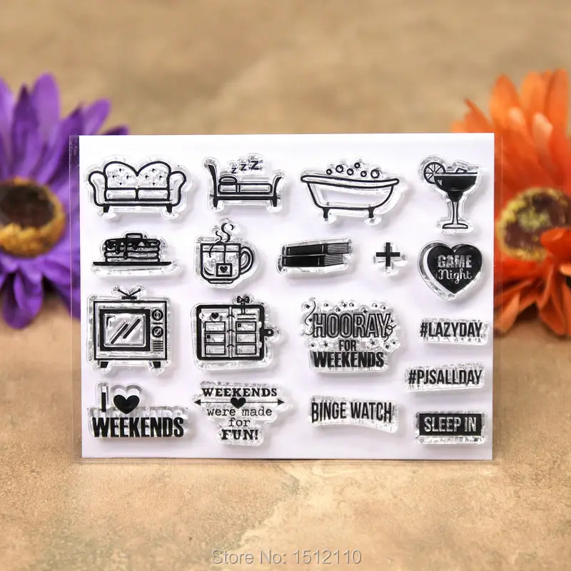 

HOORAY FOR WEEKENDS BINGE WATCH Scrapbook DIY photo cards account rubber stamp clear stamp transparent stamp 10.5x8cm KW692414