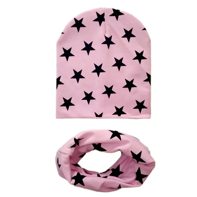 pink star Новые зимние теплые вязаные хлопковые детские шапки, шарфы, комплекты с принтом «Звезда» в полоску для детей; воротники с круглым вырезом шапки Брюки Одежда для младенцев, детей ясельного возраста, повязка на голову, Шапки - Цвет: pink star