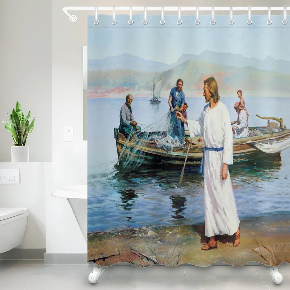 

Jesus And His Disciples Shower Curtain Bible Stories Bathroom Waterproof Mildew Resistant Polyester Fabric For Bathtub Decor
