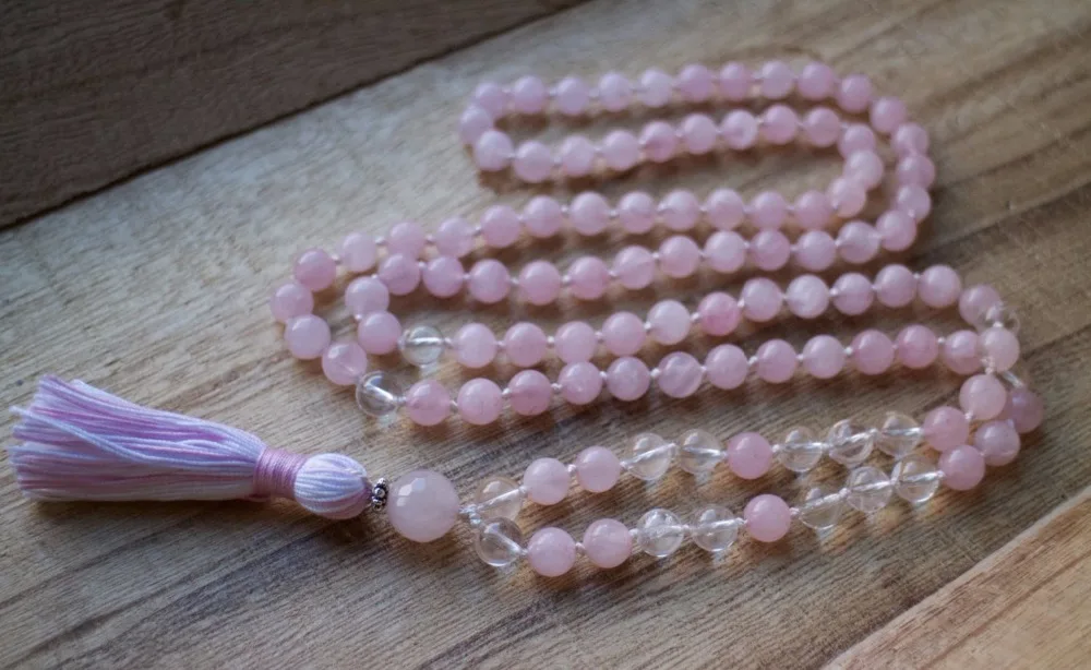 В продаже ручной работы RoseQuartz бусы мала 108 Мала ожерелье с кисточками молитва медитация ожерелье духовные ювелирные изделия