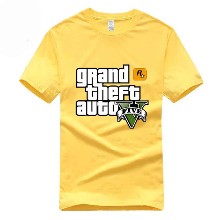 Игра Gta 5 хлопковые футболки Grand Theft Auto футболка Camisetas Hombre Gta Vice City футболка Homme GMT005 - Цвет: Yellow B