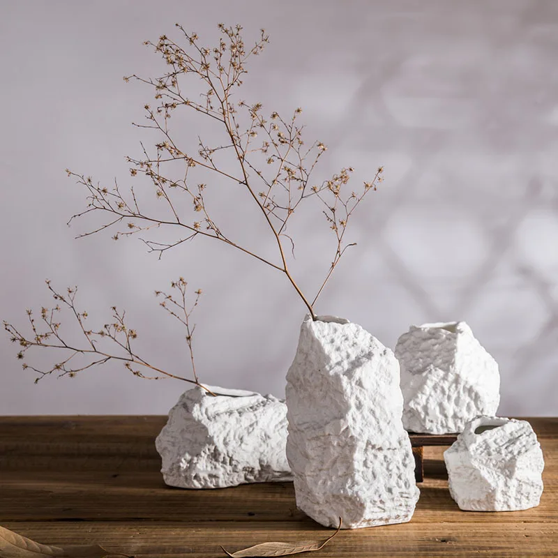 

4pcs/set Stone Imitation Handmade Ceramic Flower Vase Hydroponic Coarse Pottery Inserted In Flower Pot Home Decor Accessory