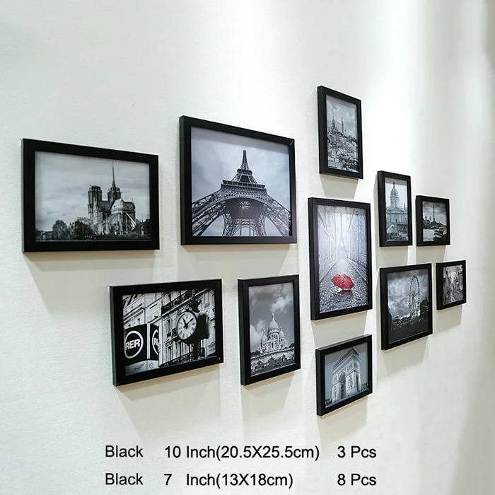 Black Photo Frame 11 шт. классическая деревянная фоторамка для настенного украшения дома 7 10 дюймов Свадебная пара рекомендации черно-белые фоторамки - Цвет: Black Photo Frame