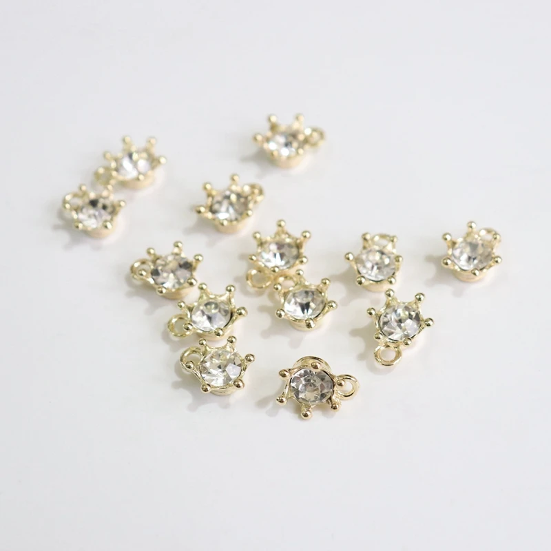 

(Promotion !! ) 70Pcs 10*13MM Crown Glass Rhinestones + Gold Color Alloy Beads Charms Jewelry Pendants