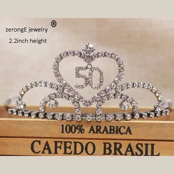 

ZerongE jewelry Sweet 50 & 16/18/20/30/40/15/60 Birthday tiara Heart Quinceanera Tiara .gunmetal/silver/gold queen crown tiara
