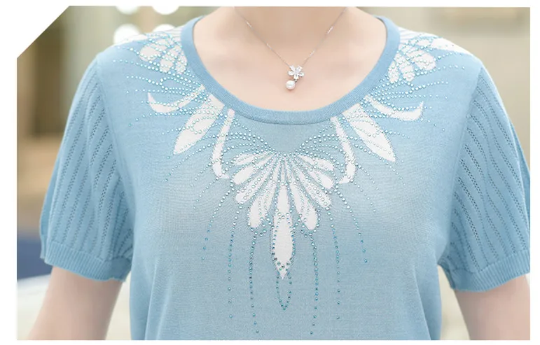 XJXKS Летний Топ Новая повседневная женская футболка Camisas Mujer размера плюс среднего возраста короткий рукав тонкая футболка Женские топы