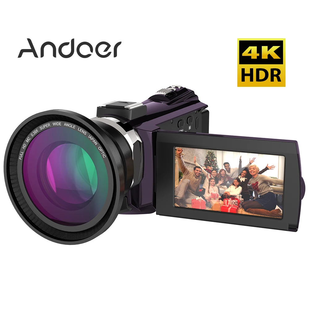 Andoer 4K 1080P 48MP WiFi цифровая видеокамера рекордер с 0.39X широкоугольным ночным