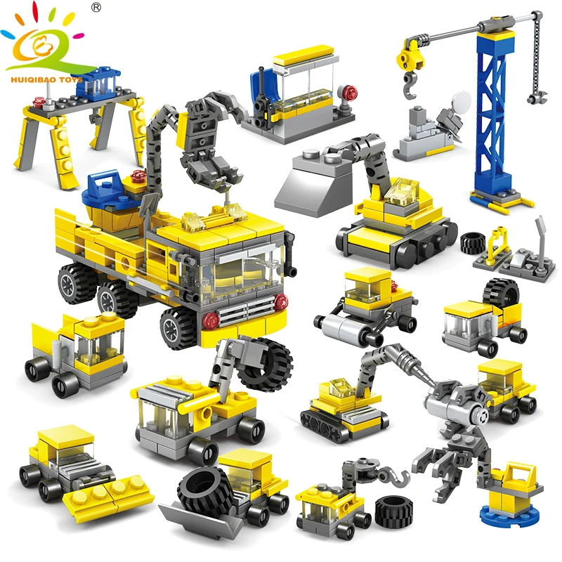 318pcs DIY Construction Engineering vehicles excavator Model Building Blocks Compatible Legoed city Children brick Toys for boy