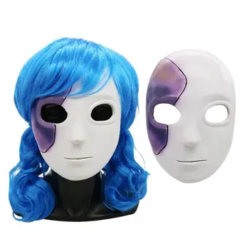 

Sally Face Natural Latex Mask Women Girls Cosplay Halloween Theme Cosplay Props Blue Wavy Wig With Wig Cap