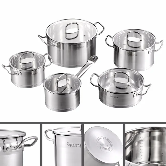 Velaze 9 Piece Stainless Steel Kitchen Cookware Set Kitchen Tool