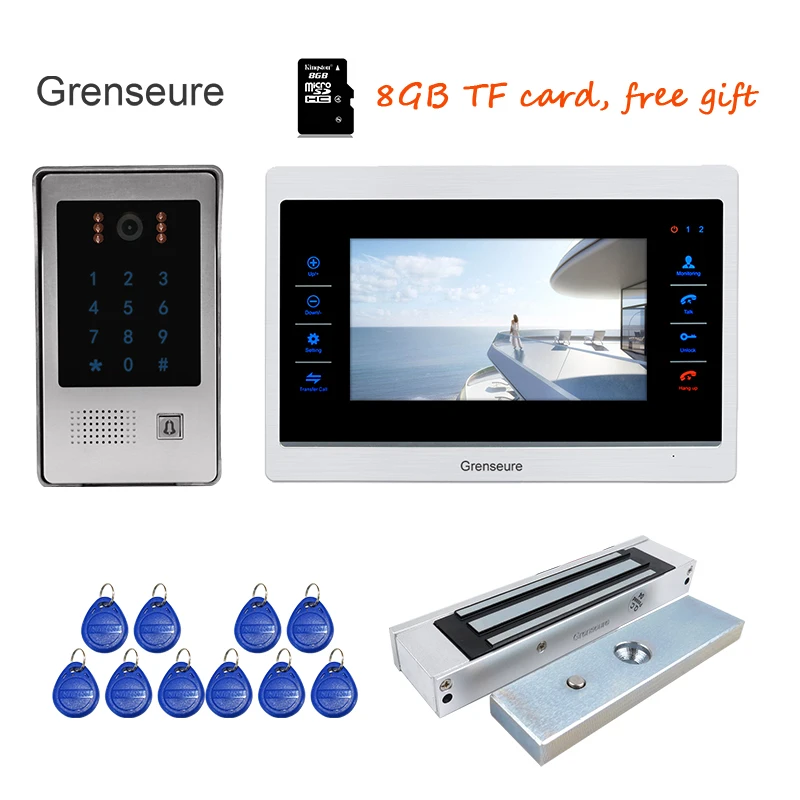 

Free Shipping 720P AHD 1200TVL 7" Screen Video Door Phone Intercom Unlock Record Kit Code Keypad RFID Door Camera Magnetic Lock