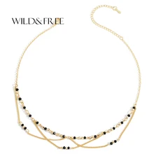 Дикие и свободные новые Горячие Черные бусы колье для женщин Нежный золотистый цвет крест Форма кисточкой кулон ожерелье ювелирные изделия подарок