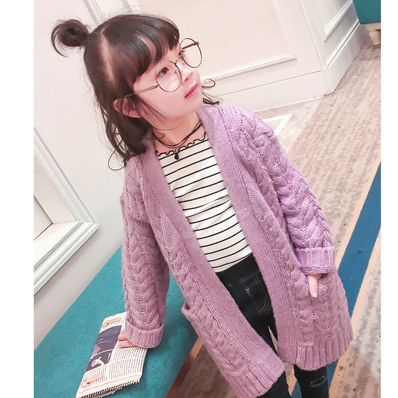 Little Girls Autumn Winter Korean Long Loose Knitted Cardigan Sweaters For Girls Outwear