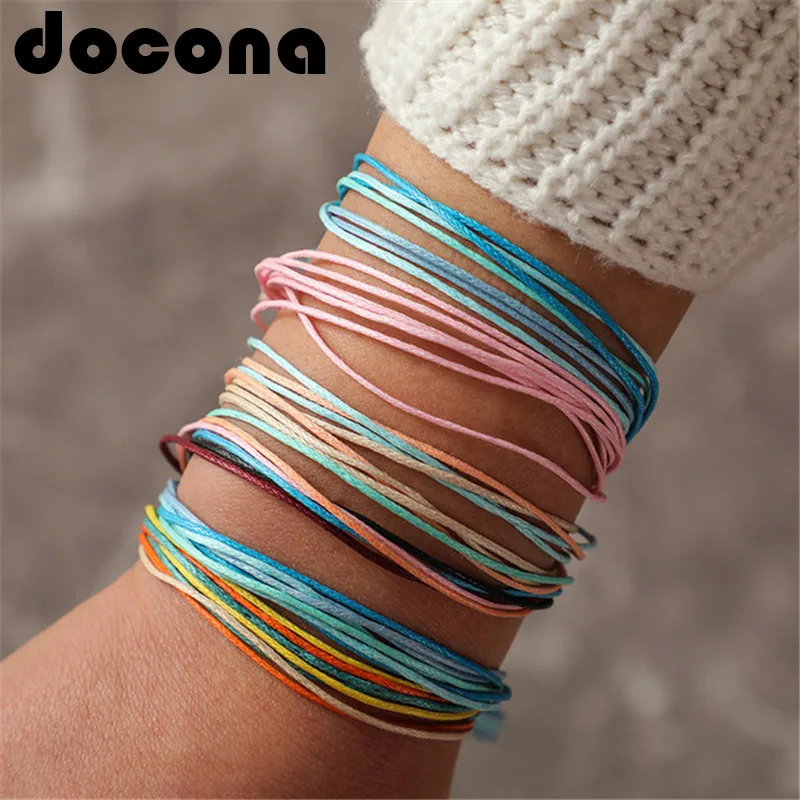 

docona Colorful Rope Bracelets Set for Women Boho String Adjustable Bracelet Bangle Party Jewelry 6pcs/1 set 6916