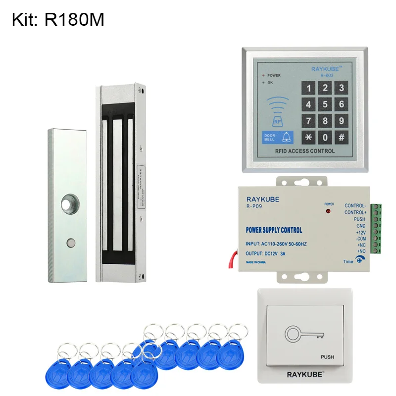 RAYKUBE RFID система контроля доступа комплект с электронным замком пароль клавиатуры и RFID считыватель DIY комплект для безопасности двери - Цвет: R-180M
