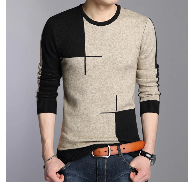 Осенний зимний брендовый мужской свитер, модный дышащий облегающий Зимний пуловер, мужской вязаный свитер с круглым вырезом