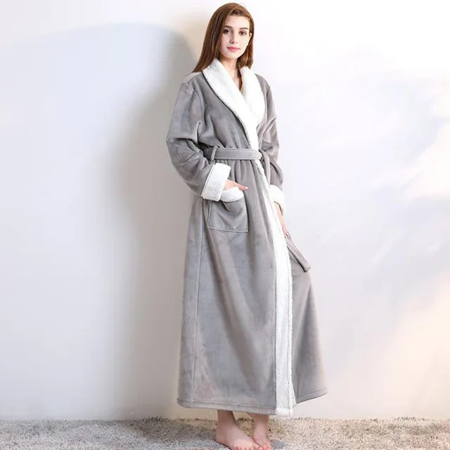 Double deck Women 2018 Winter New Extra Long Thicken Bath Robe Sexy