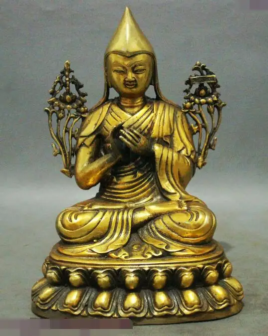 

song voge gem S7058 8Tibetan Buddhism Temple Bronze Gilt Je Tsongkhapa Buddha Set Statue Sculpture