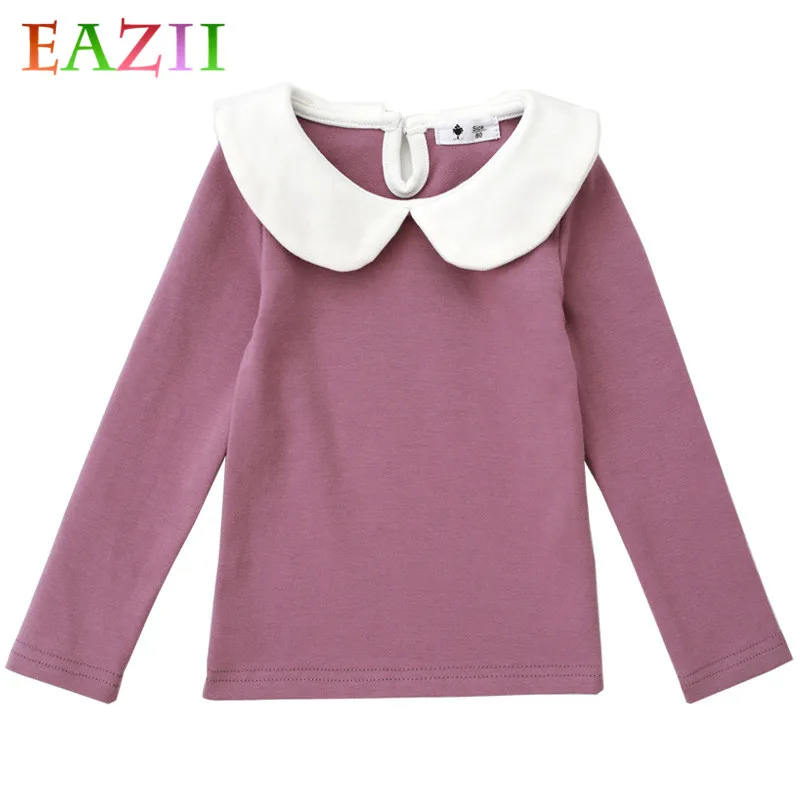 

EAZII Toddler Girl Spring Autumn Causal T Shirt Ruffle T-shirt For Girls Lovely Baby Solid Color Basic Tees Quality Girls Tops
