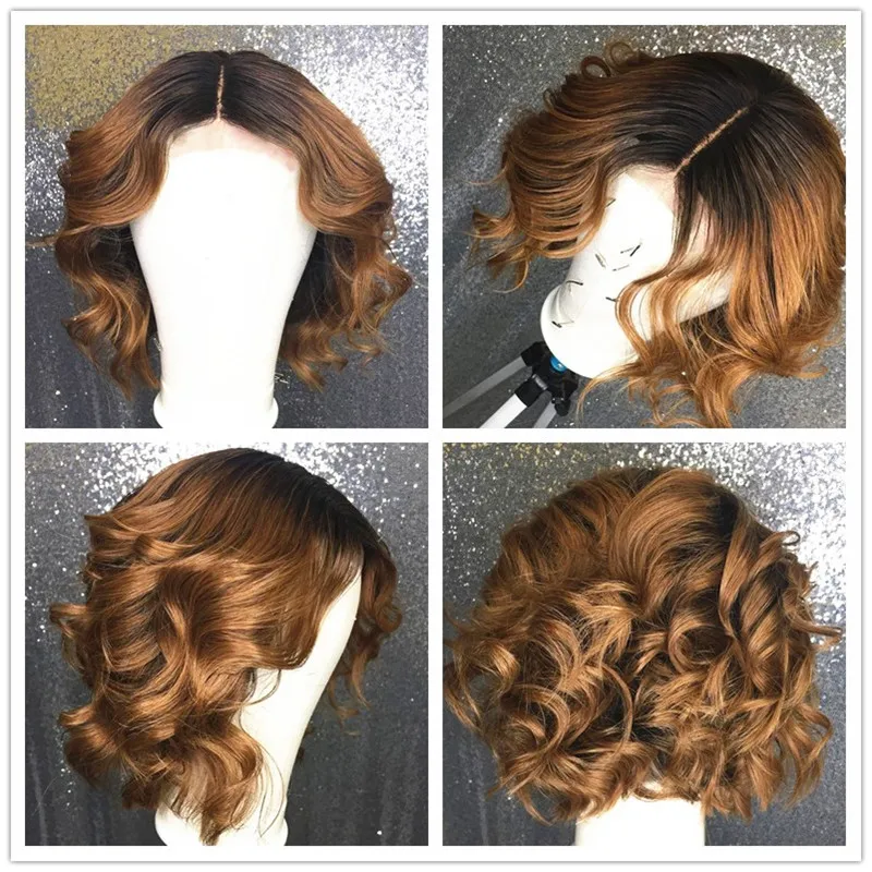 

1B 30 Ombre 250 Density Loose Wave Short Bob Wigs 13x6 Front Lace Remy Human Hair Preplucked Baby Hair Wig Black Full For Women