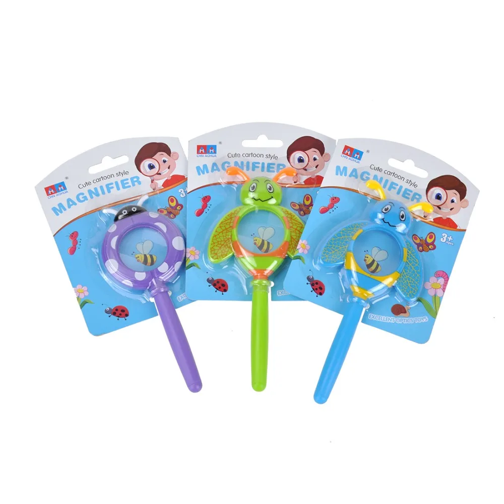 Children Toy Handheld Acrylic Lens Hand Magnifier Kids Bee Shape Magnifying Glass Loupe (three color three shapes send randomly)